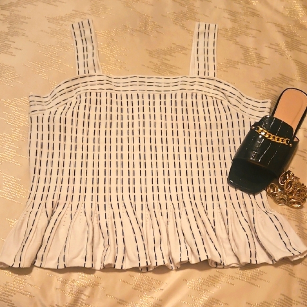 Striped White and Black Women's Top/ Express